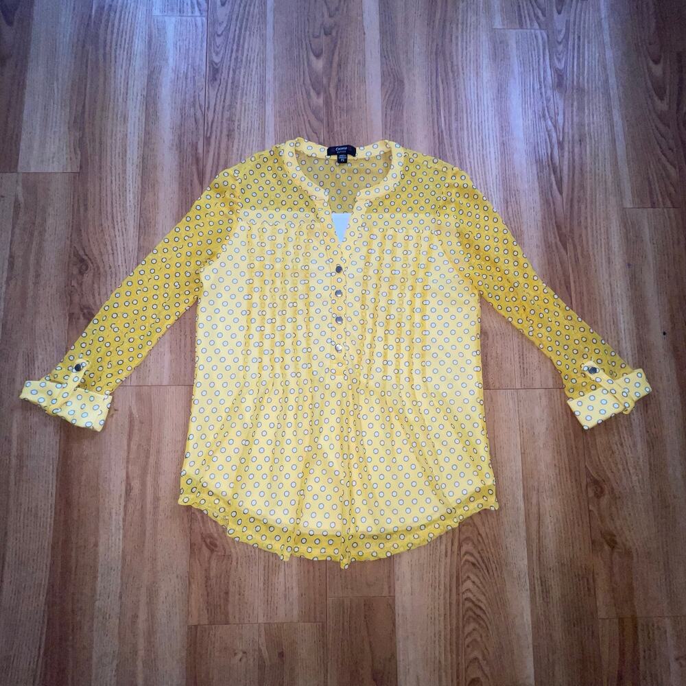Cocomo Petite Yellow Polka Dot Mesh Blouse